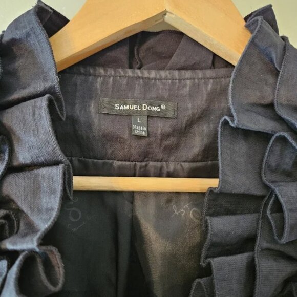 Samuel Dong Women’s Large Jacket Black Ruffle Full Zip Cotton Nylon Blend. - Picture 3 of 7